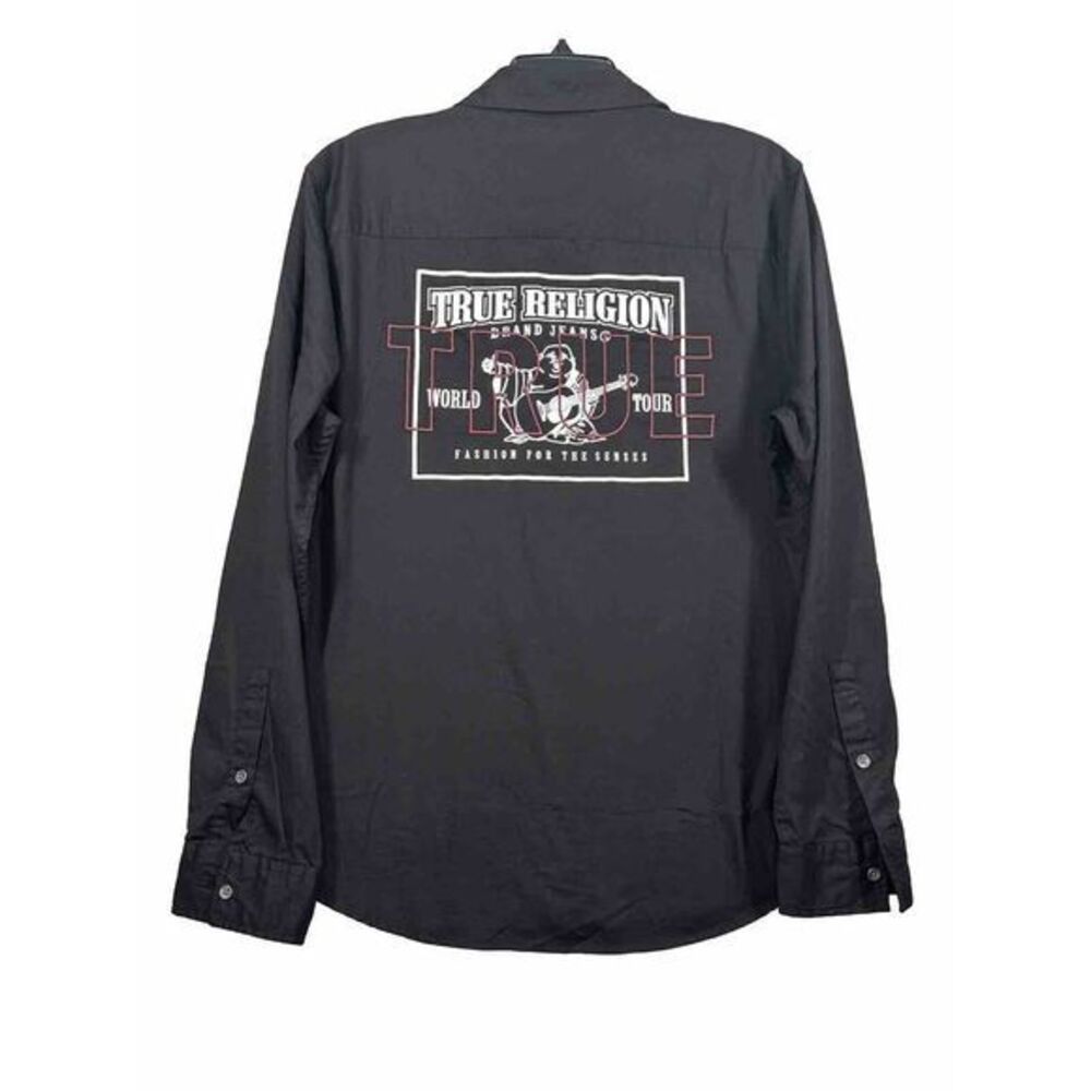 New True Religion Mens Long Sleeve Jet Black True SRS LS Shirt Black Size Large